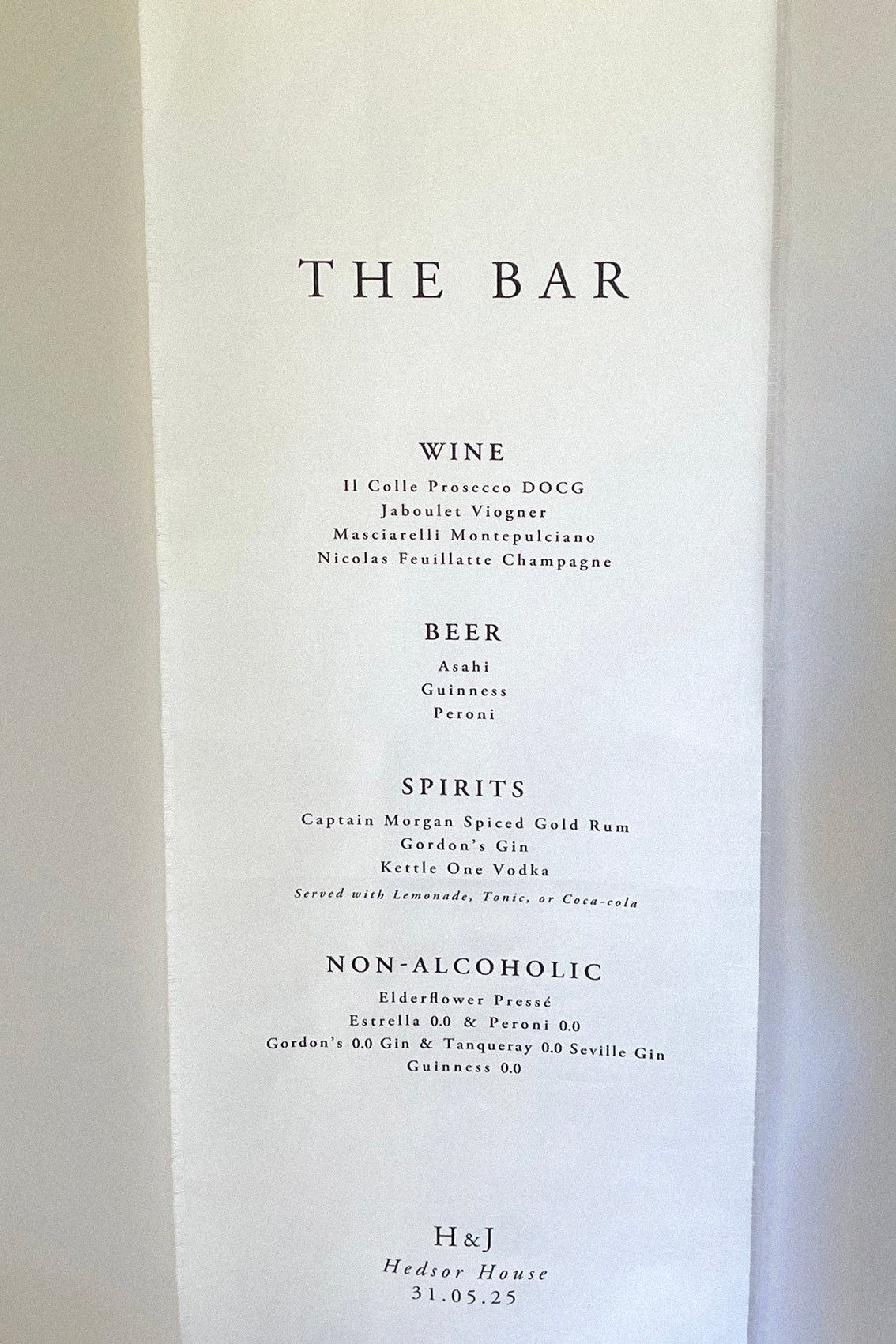 Linen Bar Menu