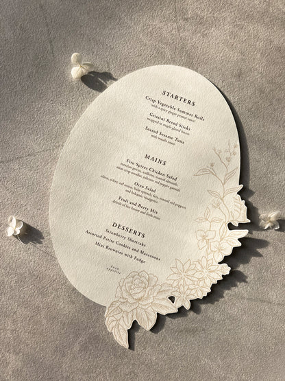 Vintage Romantic Die Cut Floral Menu