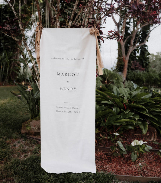 Fabric Wedding Welcome Sign on Cotton Linen